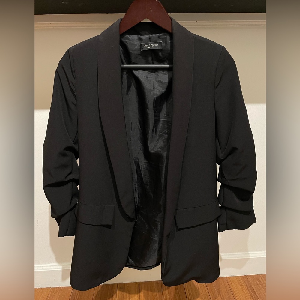 Black Blazer with Rolled Up Sleeves - S